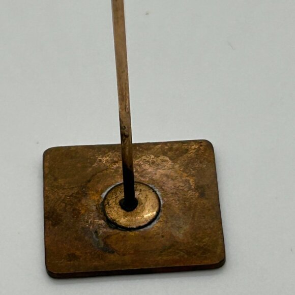 Antique Art Nouveau Hat Pin Black Enamel On Copper 1900s Geometric Design 9 Inch - Picture 11 of 14